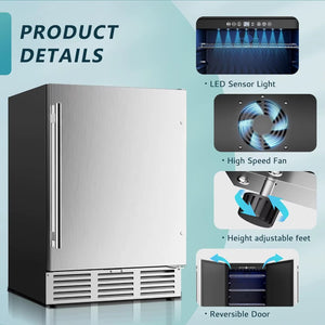 Outdoor Living > Outdoor Kitchen > Outdoor Refrigeration - Stainless Steel Outdoor Refrigerator – 130L Weather - Resistant Patio Fridge - RefreshCraft - RC-FDG-9439951519961