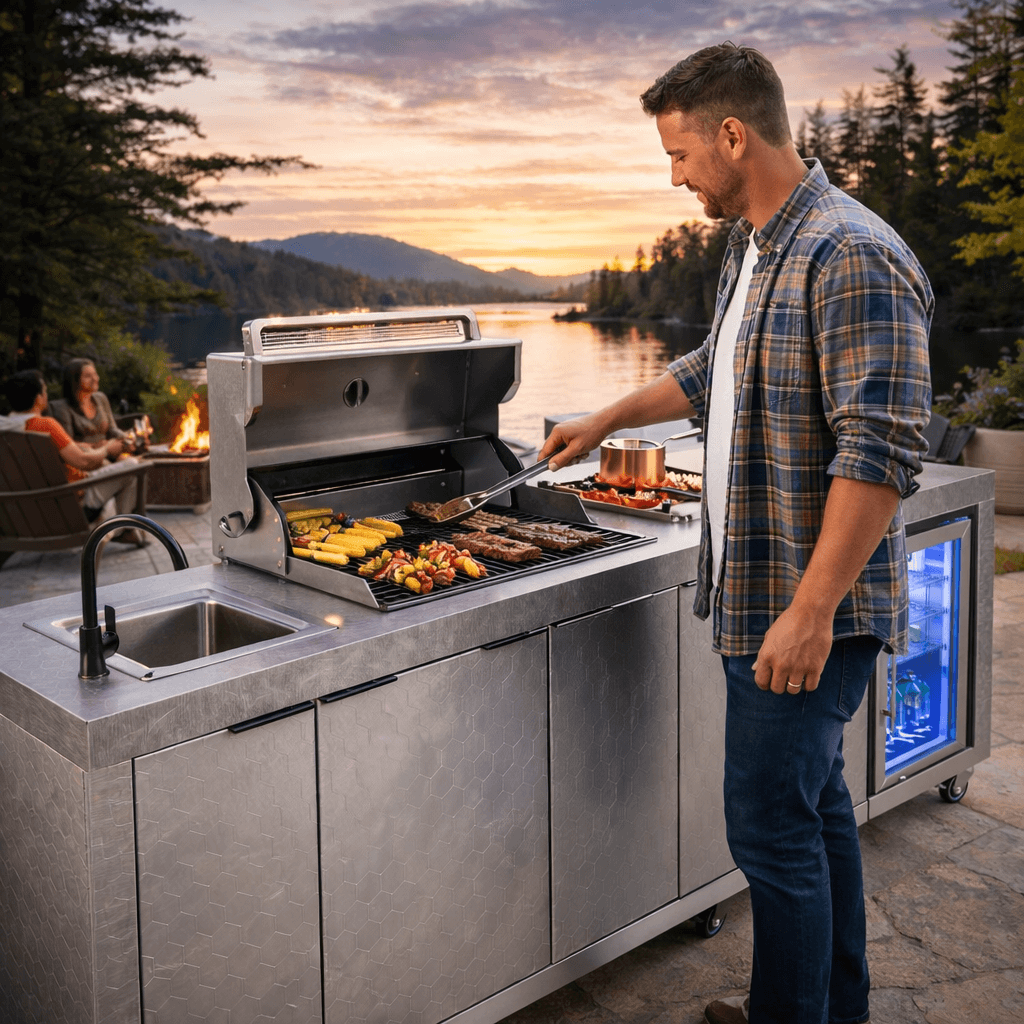 Outdoor Living > Outdoor Kitchens > Modular Outdoor Kitchen Systems - Signature Portable Outdoor BBQ Kitchen – Aluminum Honeycomb Modular Cooking Station with 304 Wheels - RefreshCraft - RC-BBQ-9440002703577